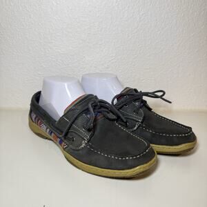 Highland Creek Harborside Boat Shoes Men's 8M Gray Leather Lace Up Aztec Style